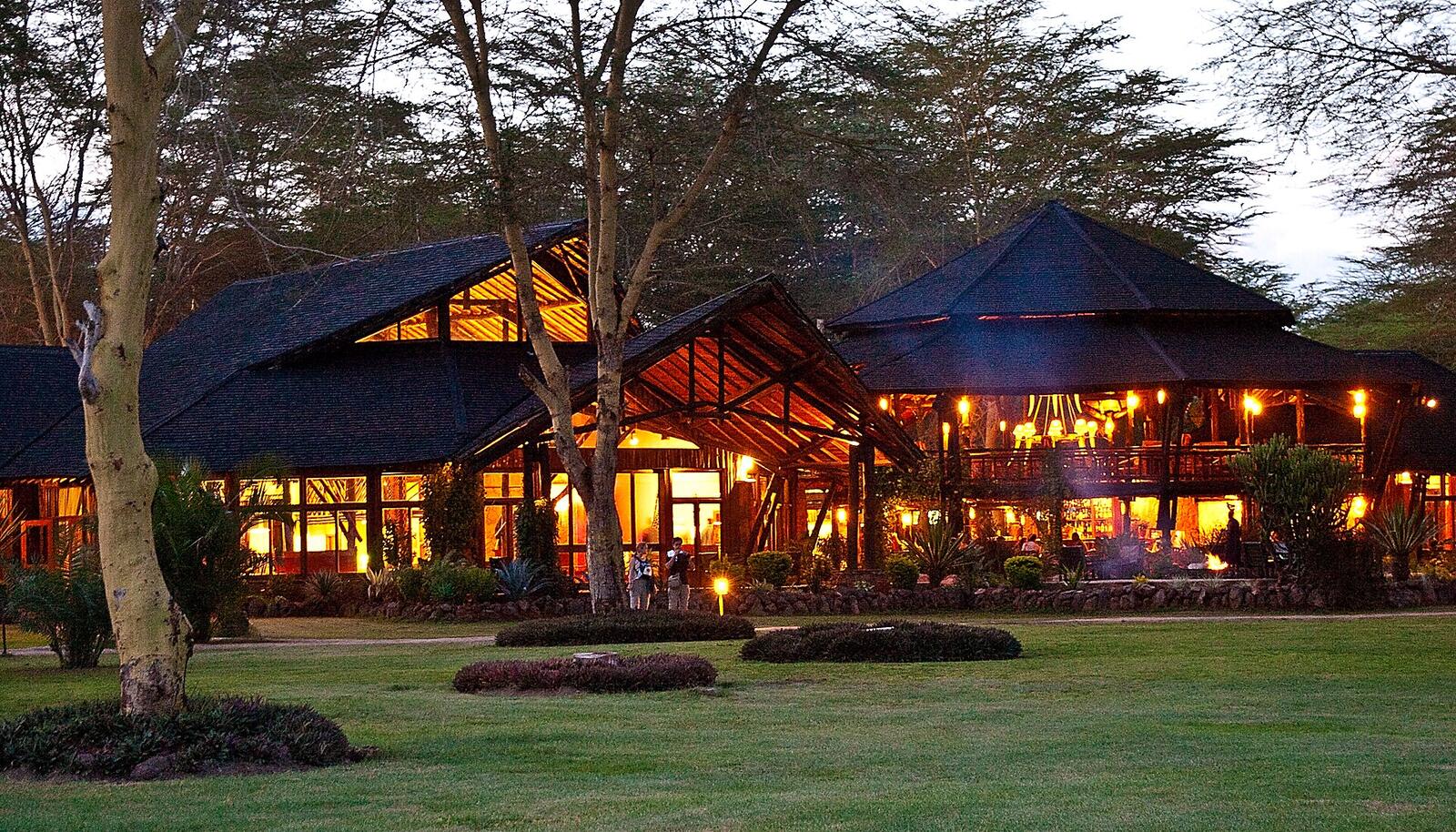 Illustrative accommodation photography for a fictional kenya stay — illustrative style for Karura Forest Courtyard