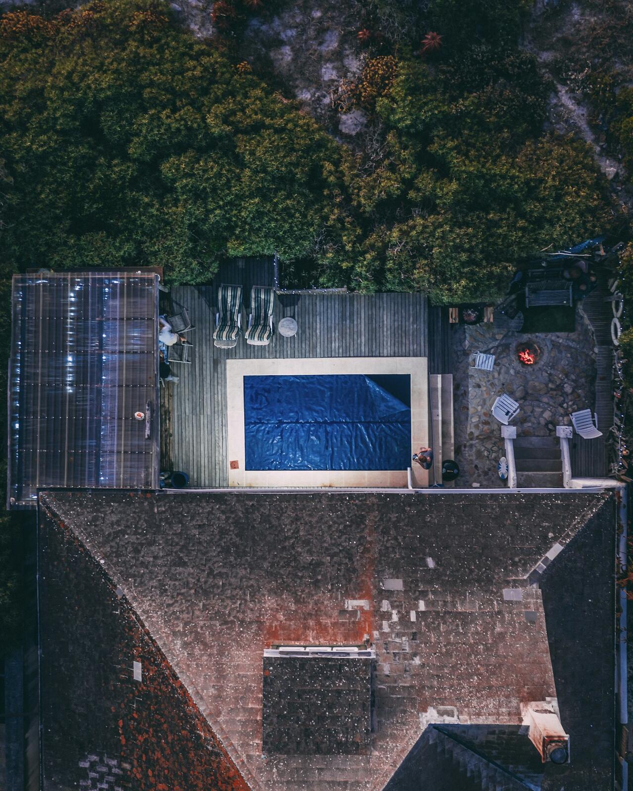 aerial view of house with outdoor pool and garden — illustrative property style — illustrative style for Cape Peninsula House