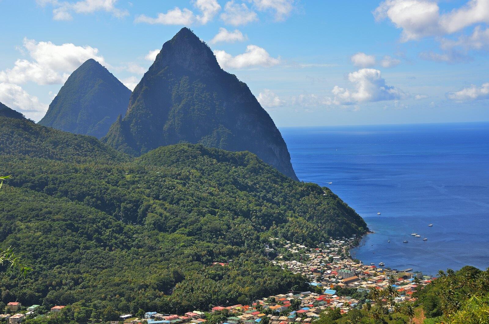 The Pitons above the coast of Saint Lucia