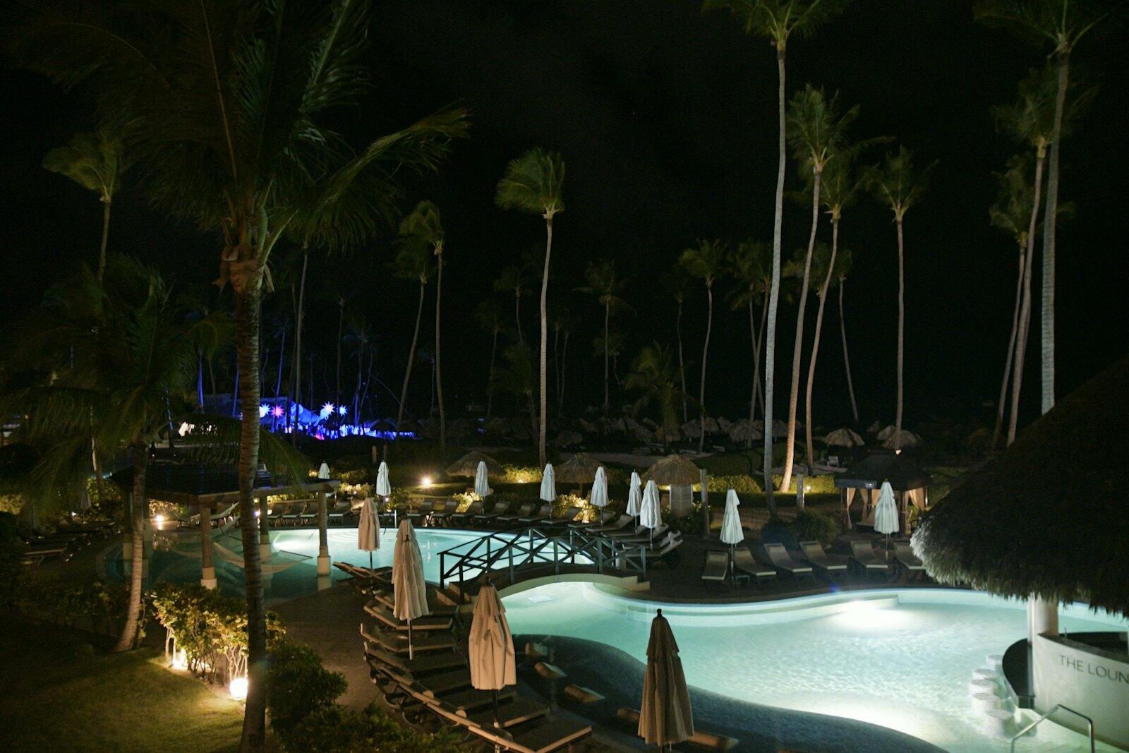 Pool at night — illustrative property style — illustrative style for Marigot Haven