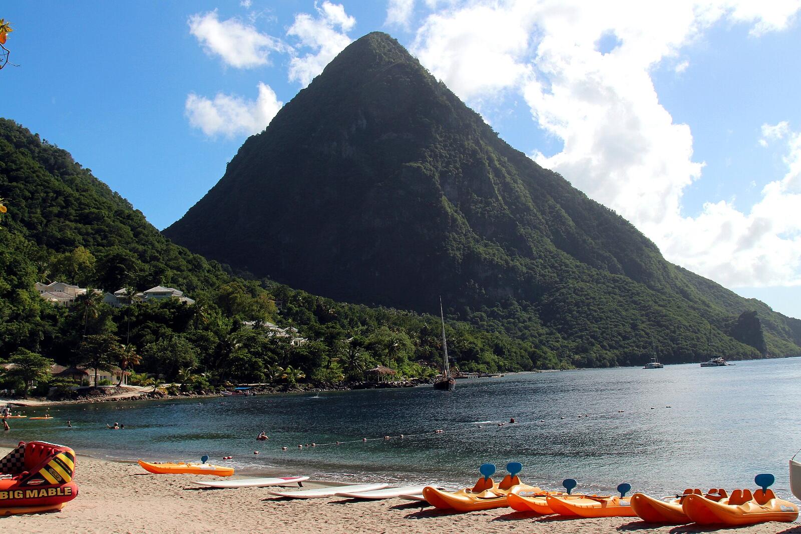 Illustrative accommodation photography for a fictional saint-lucia stay — illustrative style for Anse Lumiere Villas