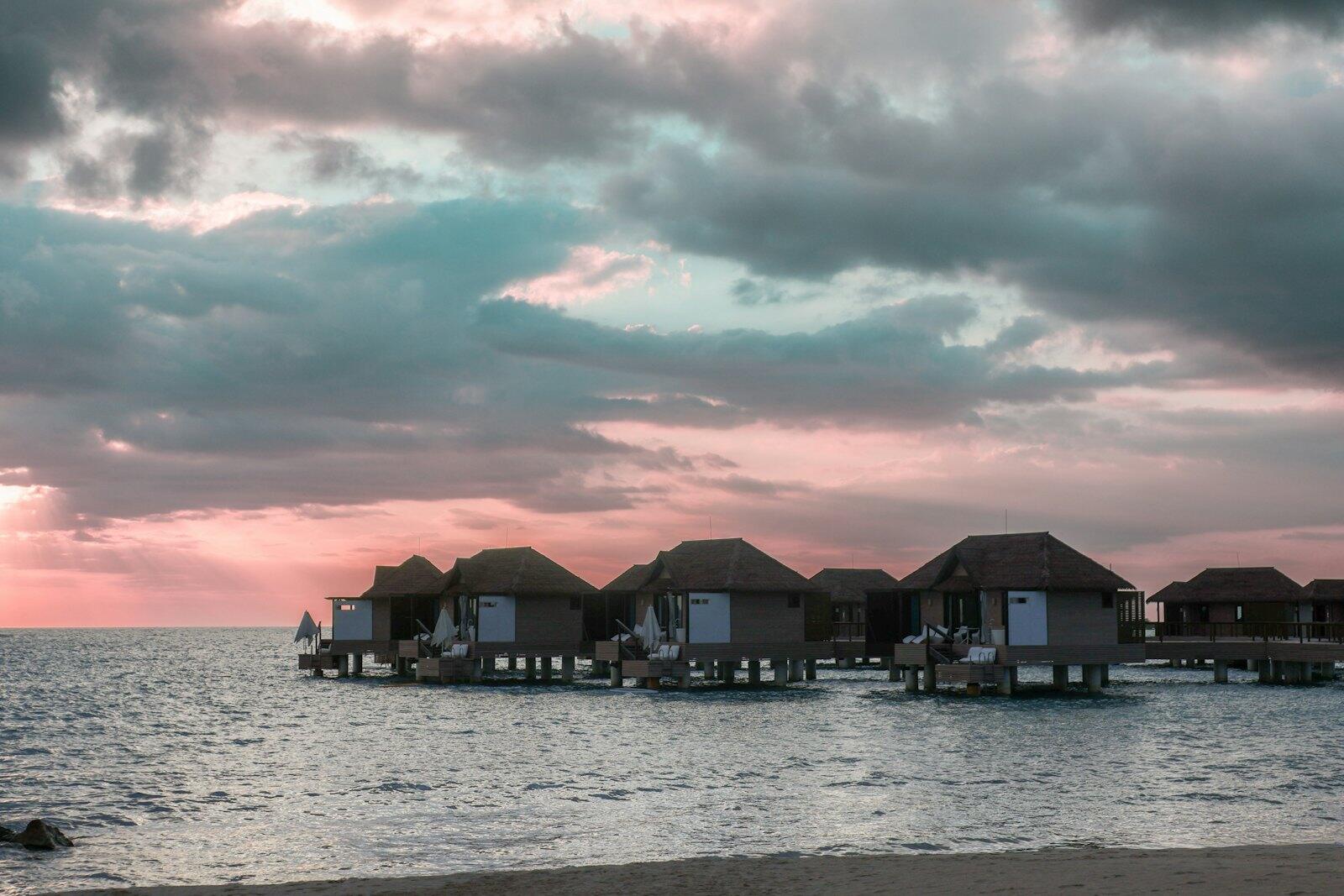 Beachfront houses beside the ocean in Jamaica