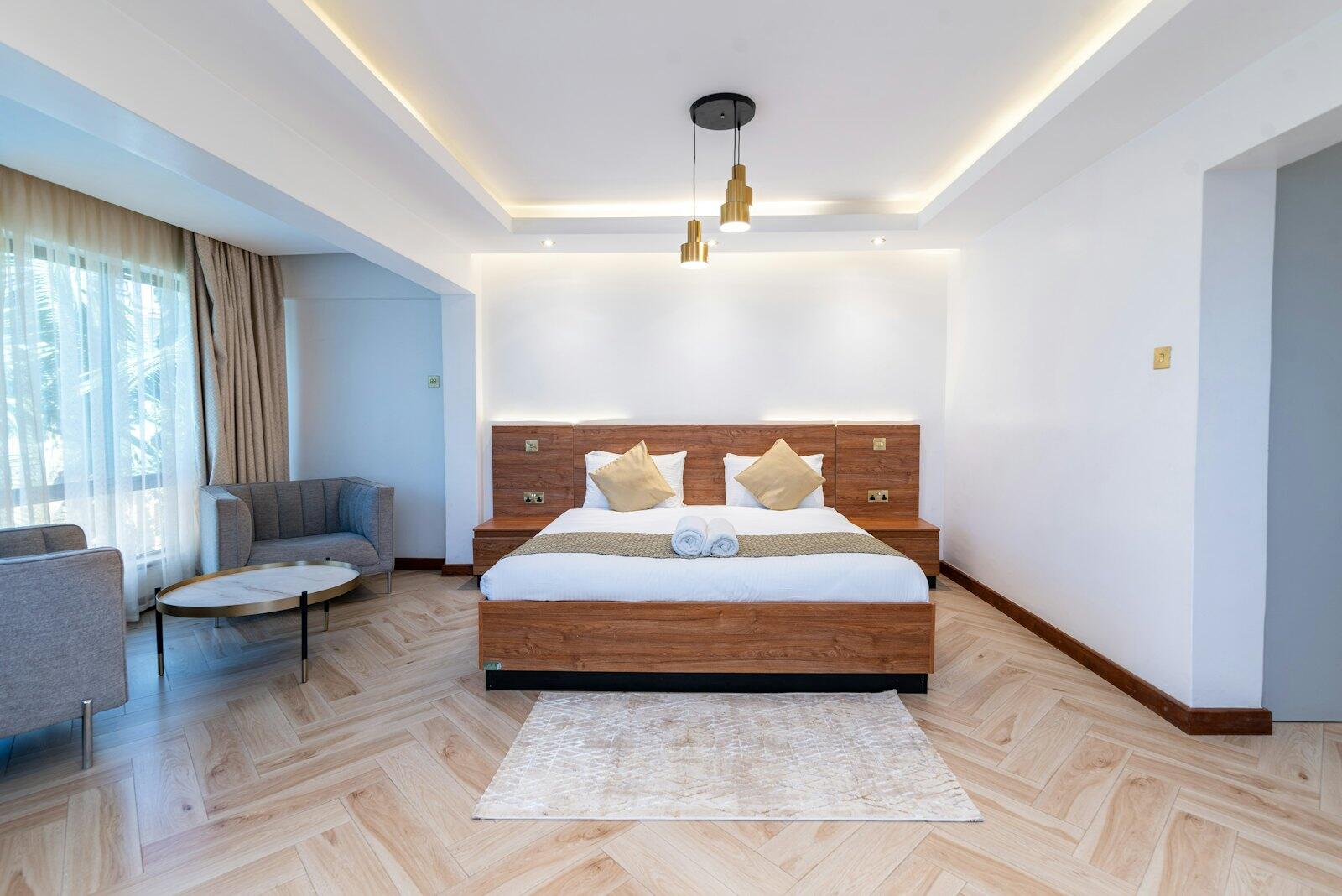 Nairobi hotel bedroom — illustrative property style — illustrative style for Watamu Lagoon Retreat